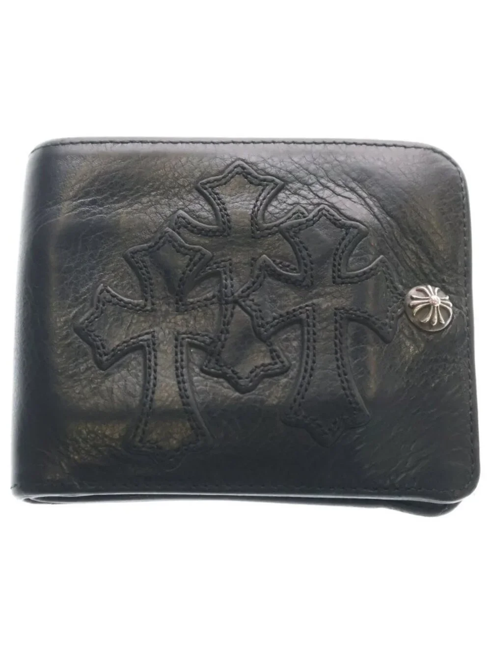 Chrome Hearts Crs 1 Snap 3 Cemetery Cross Leather Wallet Black